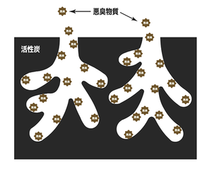 活性炭による脱臭のイメージ