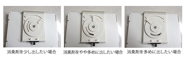 ミニフォレストの消臭剤発散量を調整するツマミ